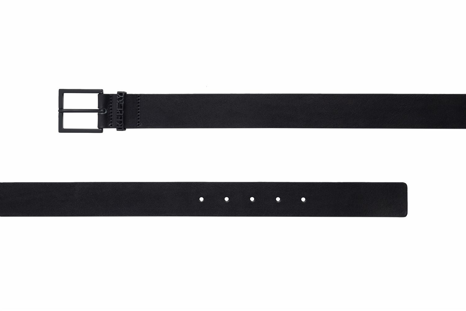Černý kožený pásek s logem na poutku – Replay