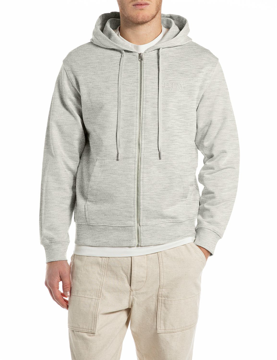 Pánská mikina na zip s kapucí a jemným nápisem "Replay"