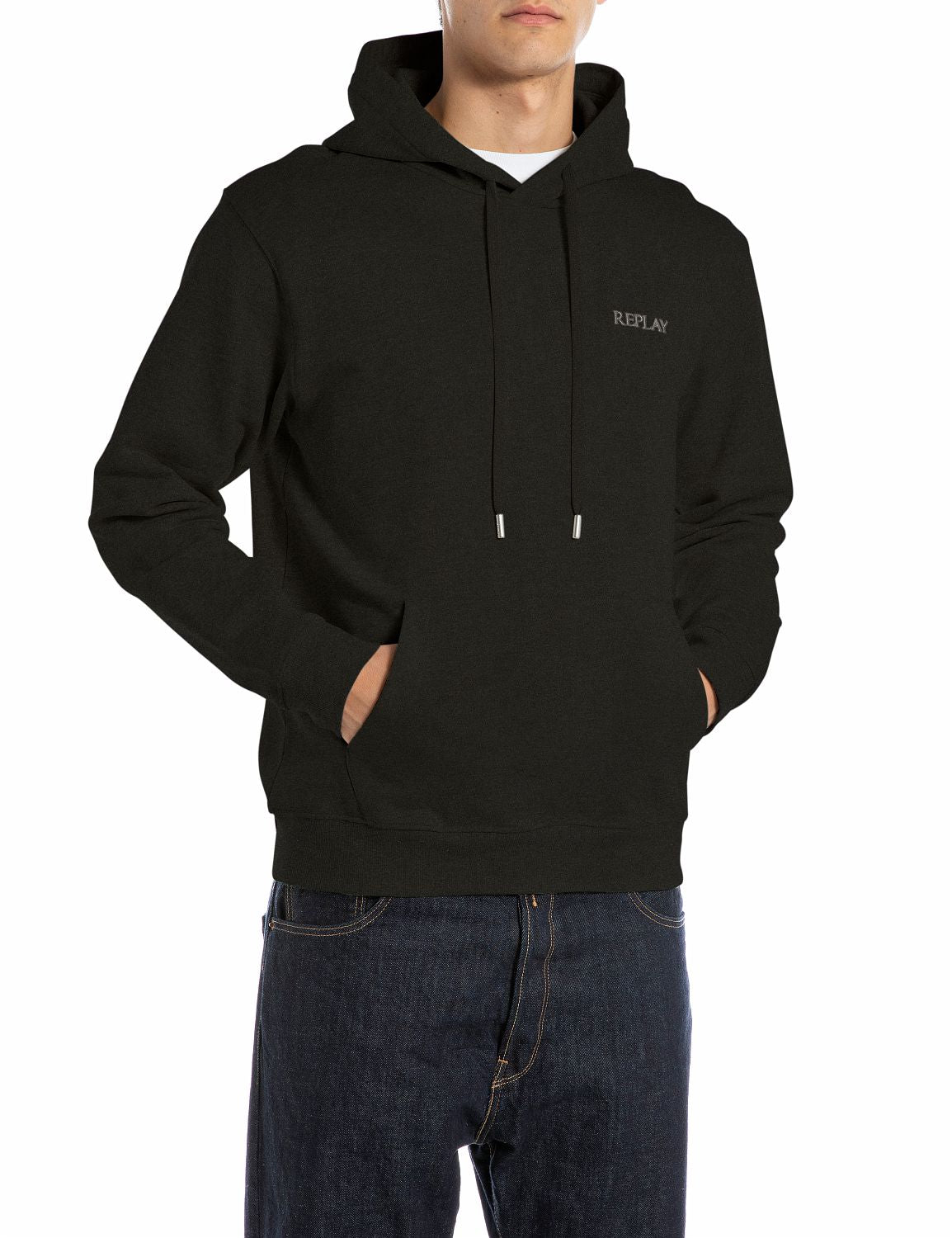 Pánská mikina s kapucí a decentním logem REPLAY