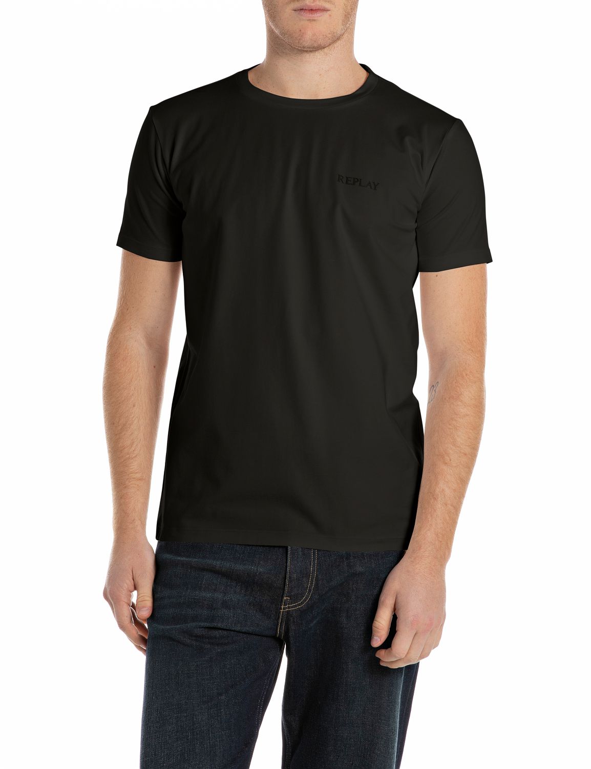 Přiléhavé tričko s jednoduchým nápisem"Replay"