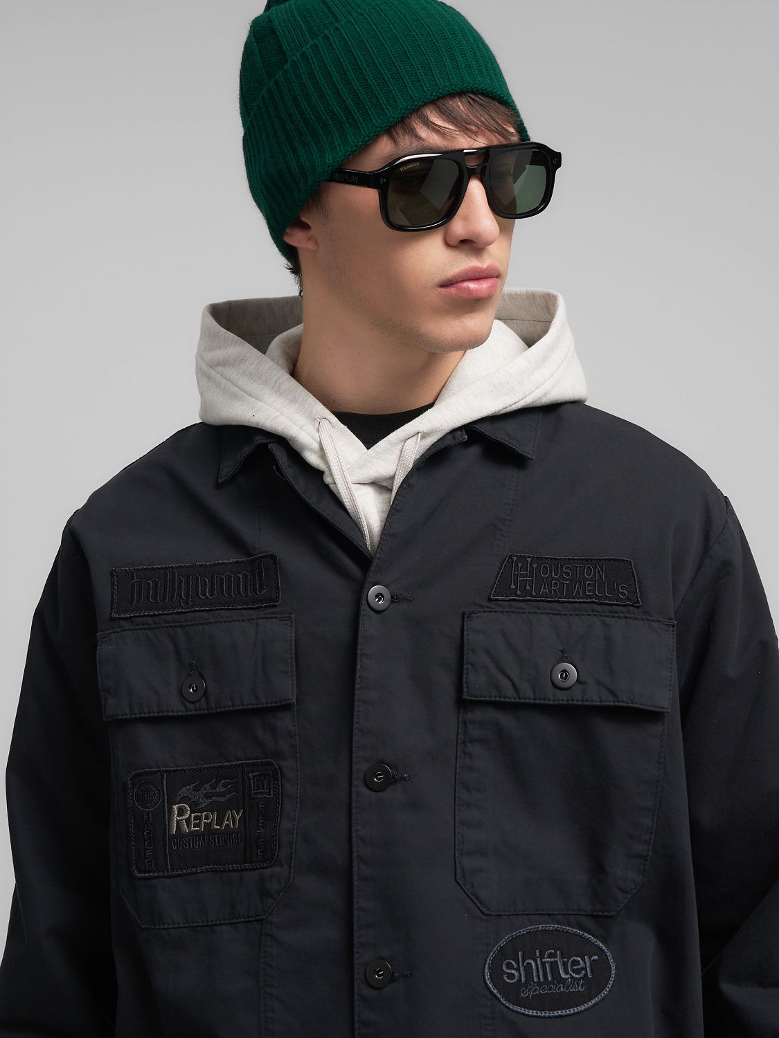 Pánská košilová bunda s nášivkami