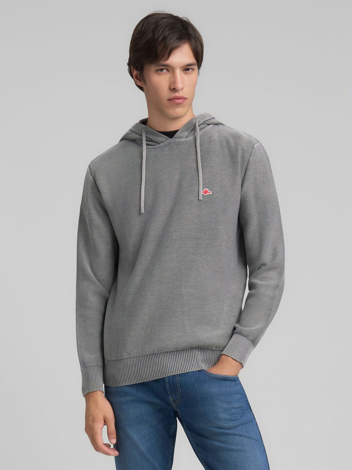 Pánský pletený svetr s kapucí z bavlny