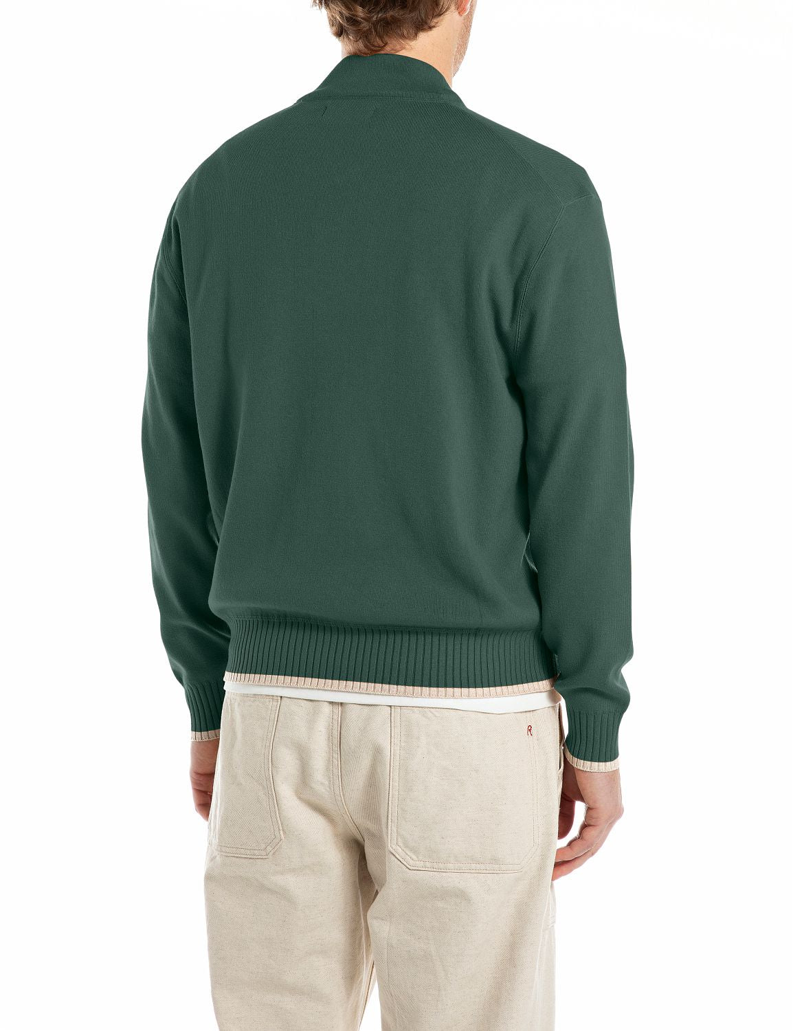 Pánský svetr s krátkým zipem a nápisem