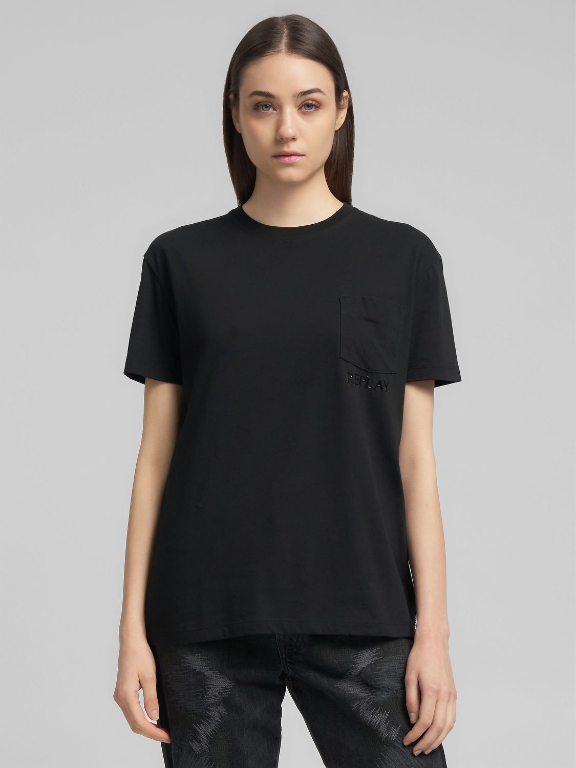 Dámské tričko s náprsní kapsou a logem Replay