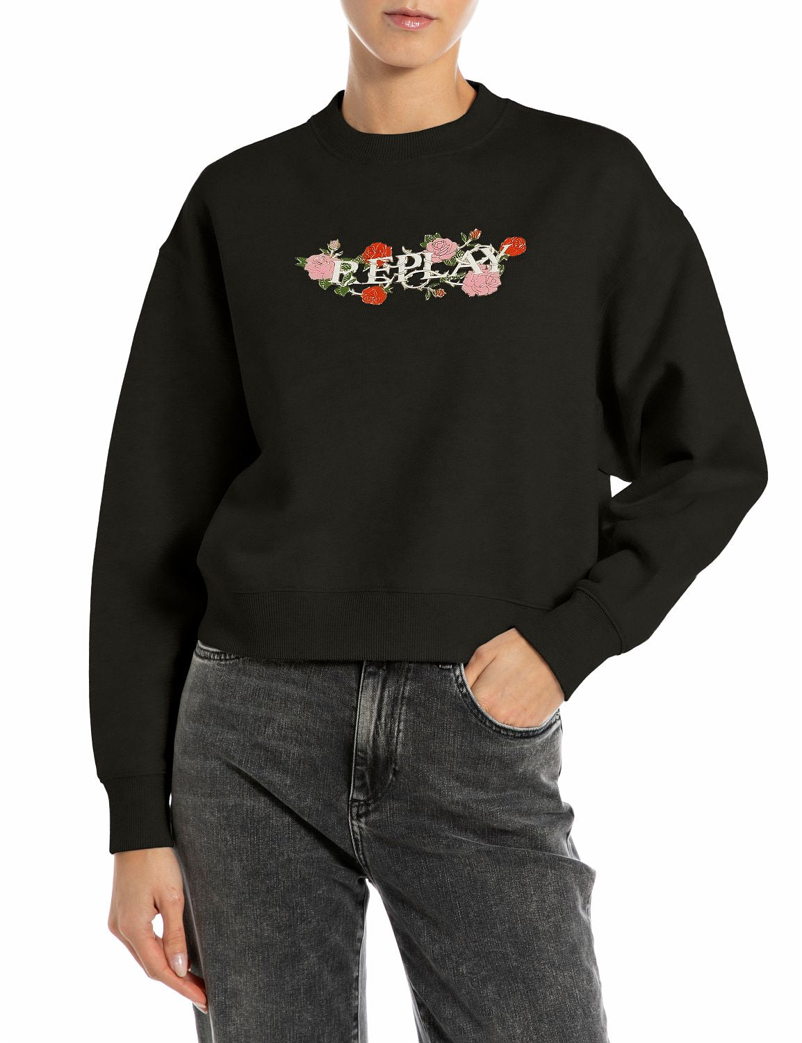 Mikina s květinovým potiskem a logem