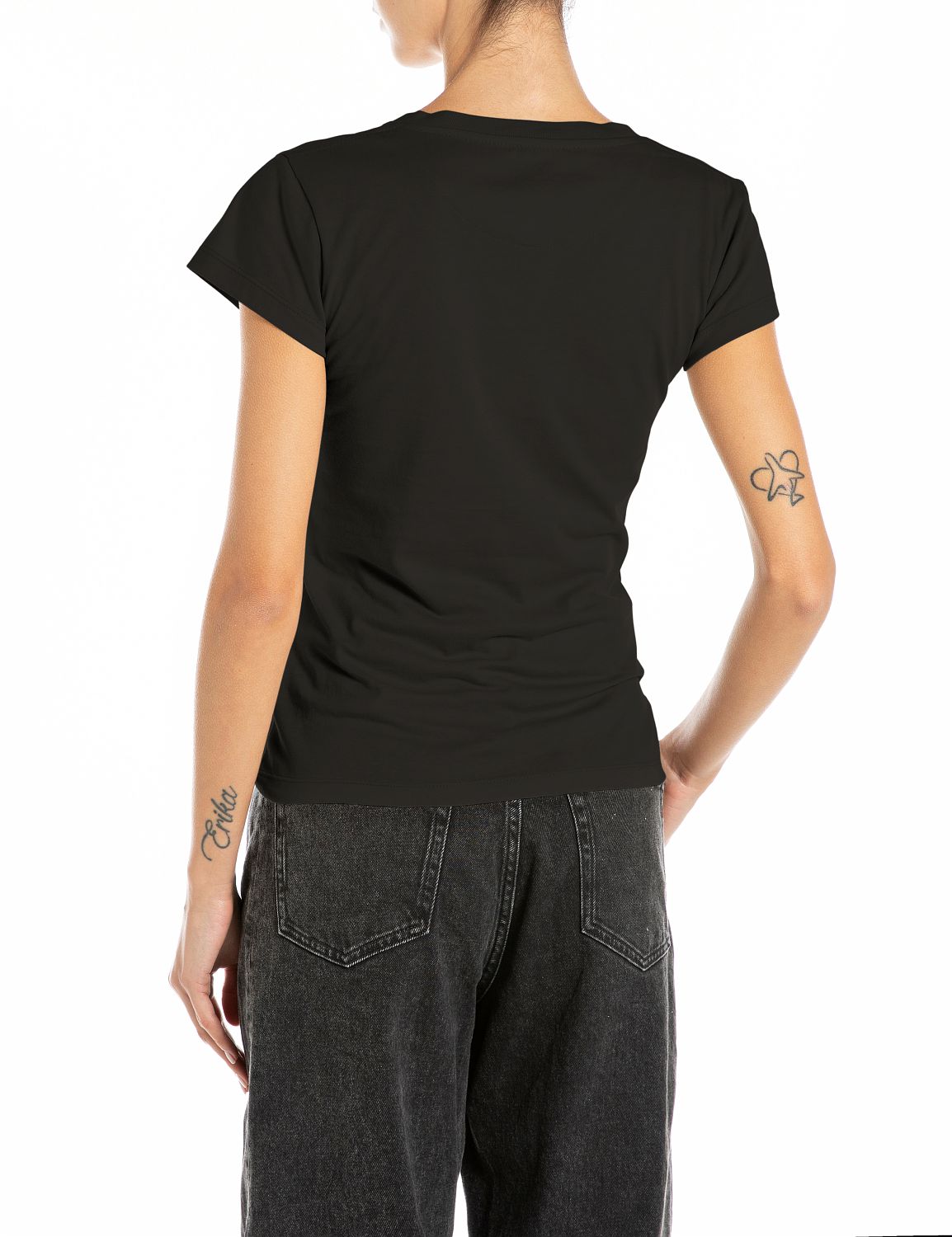 Dámské bavlněné tričko s výstřihem do V a decentním nápisem Replay