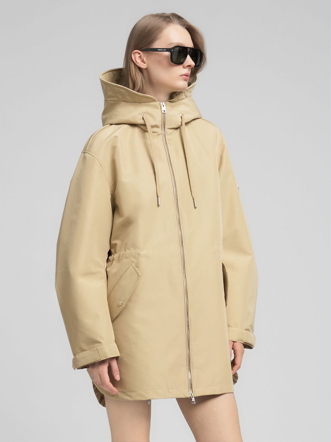 Dámská bunda s kapucí – světle béžová