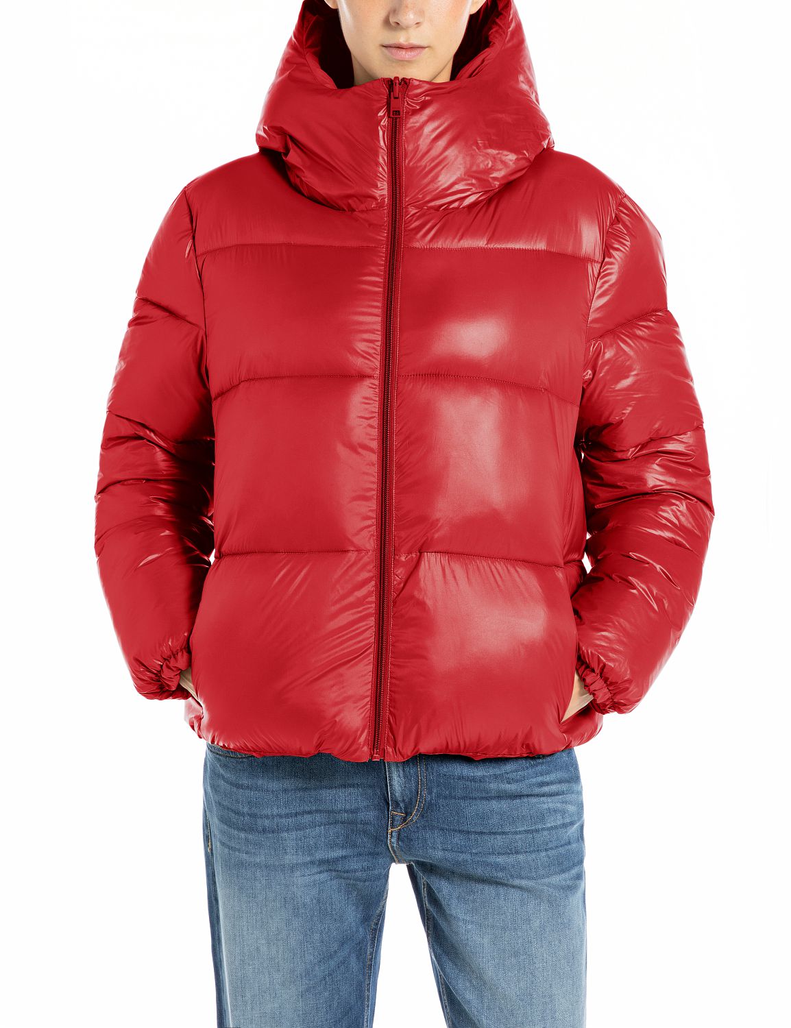 Dámská prošívaná bunda z lesklého nylonu