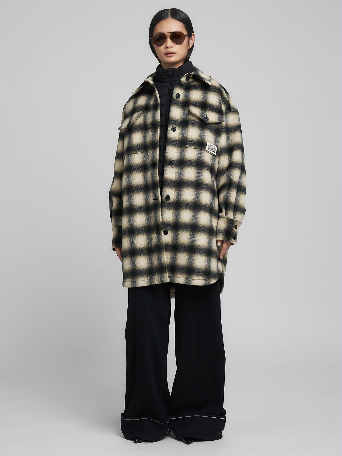 Oversized kostkovaná bunda v košilovém stylu