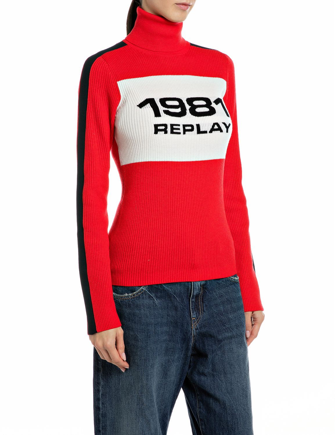 DÁMSKÝ SLIM FIT ROLÁK REPLAY S NÁPISEM – ČERVENÝ