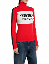 DÁMSKÝ SLIM FIT ROLÁK REPLAY S NÁPISEM – ČERVENÝ
