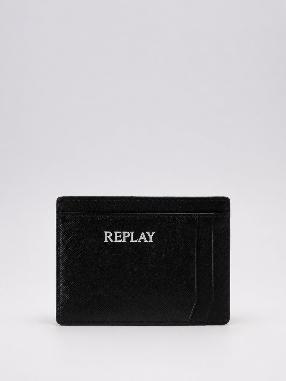PÁNSKÝ KOŽENÝ CARD HOLDER REPLAY S KOVOVÝM LOGEM – ČERNÝ