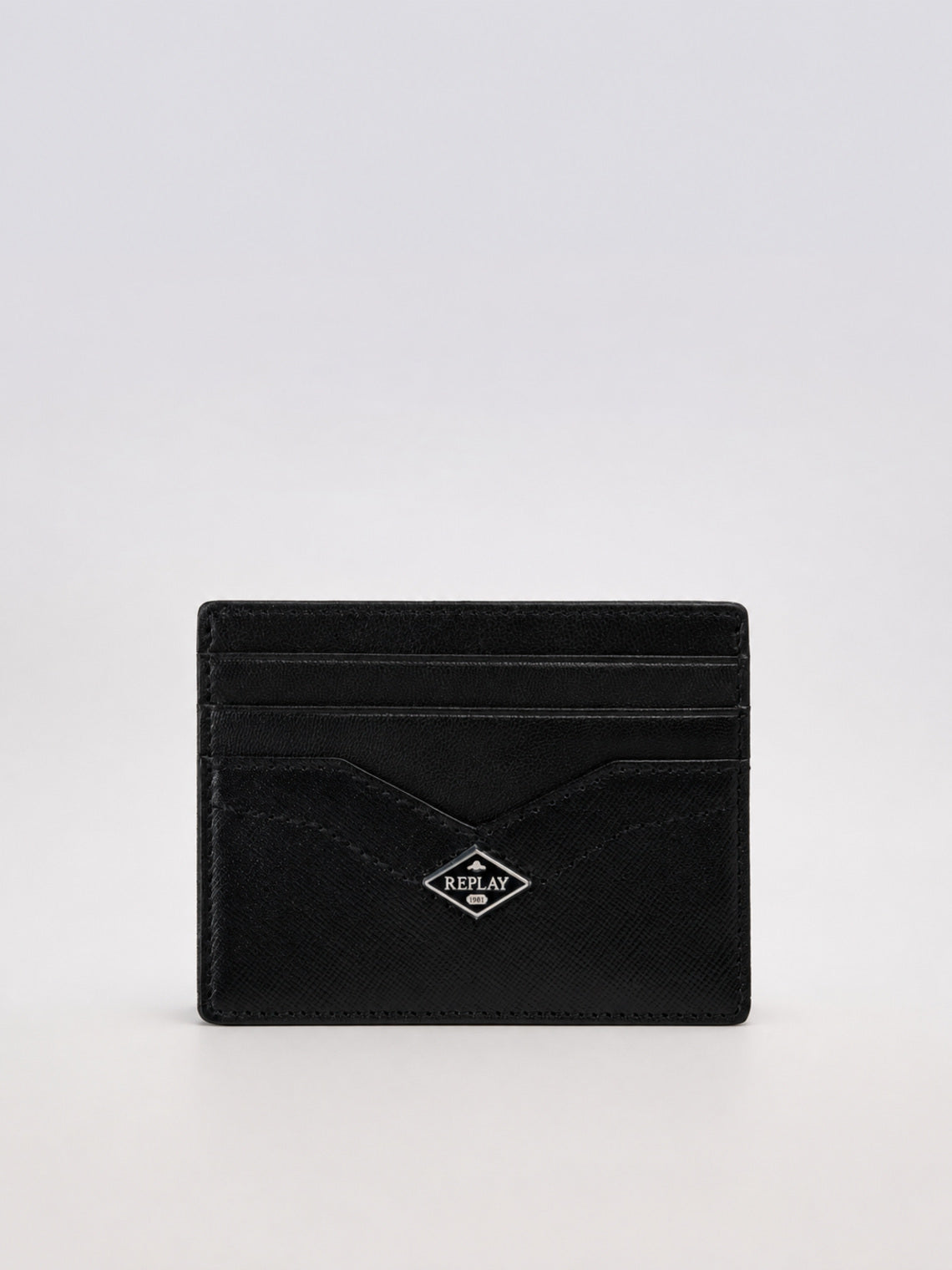 PÁNSKÝ KOŽENÝ CARD HOLDER REPLAY S KOVOVÝM LOGEM – ČERNÝ