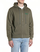 Pánská mikina na zip s kapucí a jemným nápisem "REPLAY"