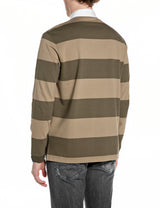 PÁNSKÉ PRUHOVANÉ POLO TRIČKO S DLOUHÝM RUKÁVEM A VÝŠIVKOU REPLAY