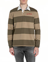 PÁNSKÉ PRUHOVANÉ POLO TRIČKO S DLOUHÝM RUKÁVEM A VÝŠIVKOU REPLAY