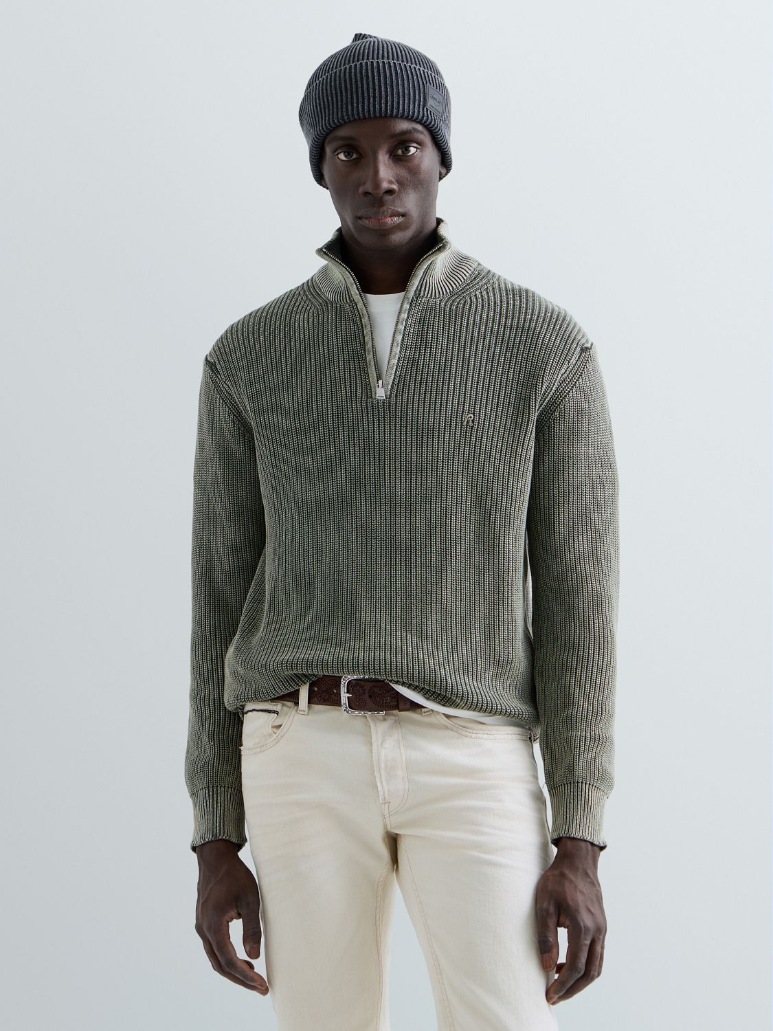PÁNSKÝ SVETR REPLAY S KRÁTKÝM ZIPSEM – ZELENÝ