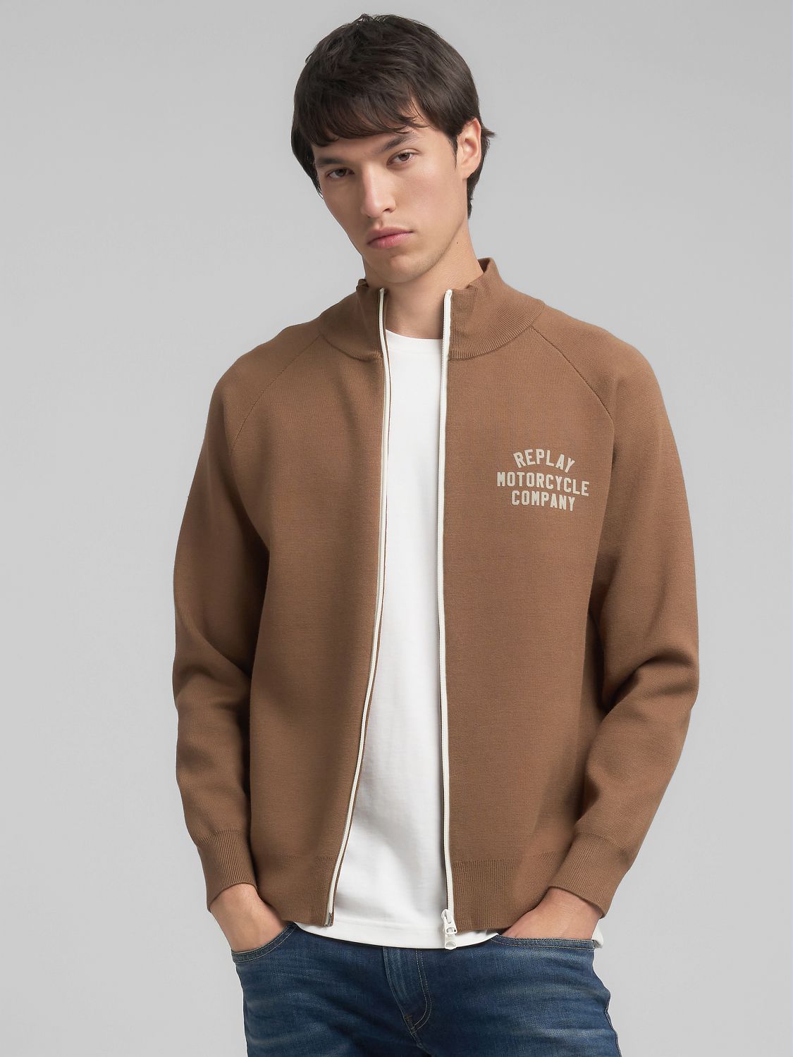 Stylová pánská mikina na zip s límcem