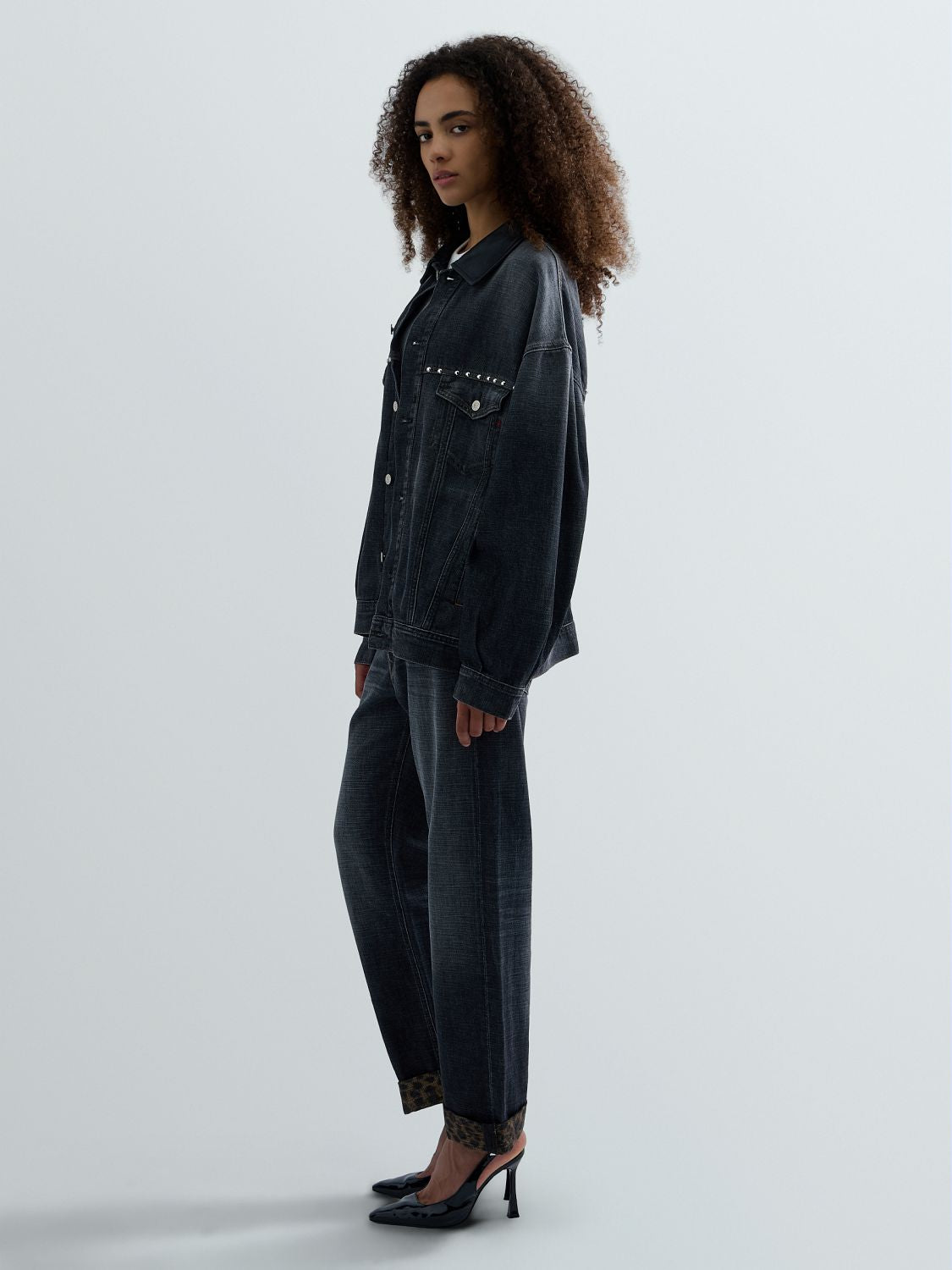 DÁMSKÁ OVERSIZED DŽÍNOVÁ BUNDA REPLAY S KOŽENÝM LÍMCEM