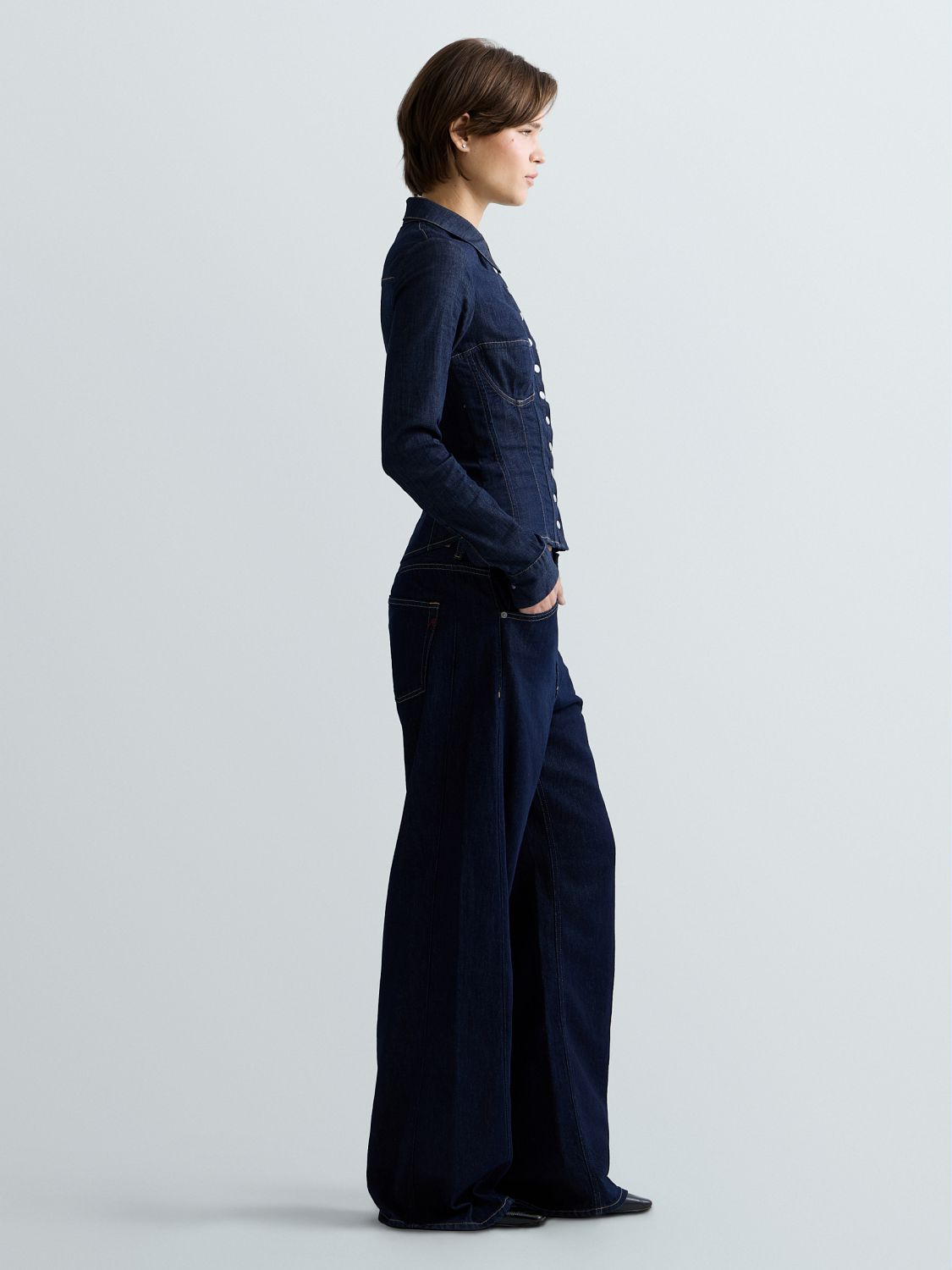DÁMSKÁ SLIM FIT DŽÍNOVÁ KOŠILE REPLAY – TMAVĚ MODRÁ