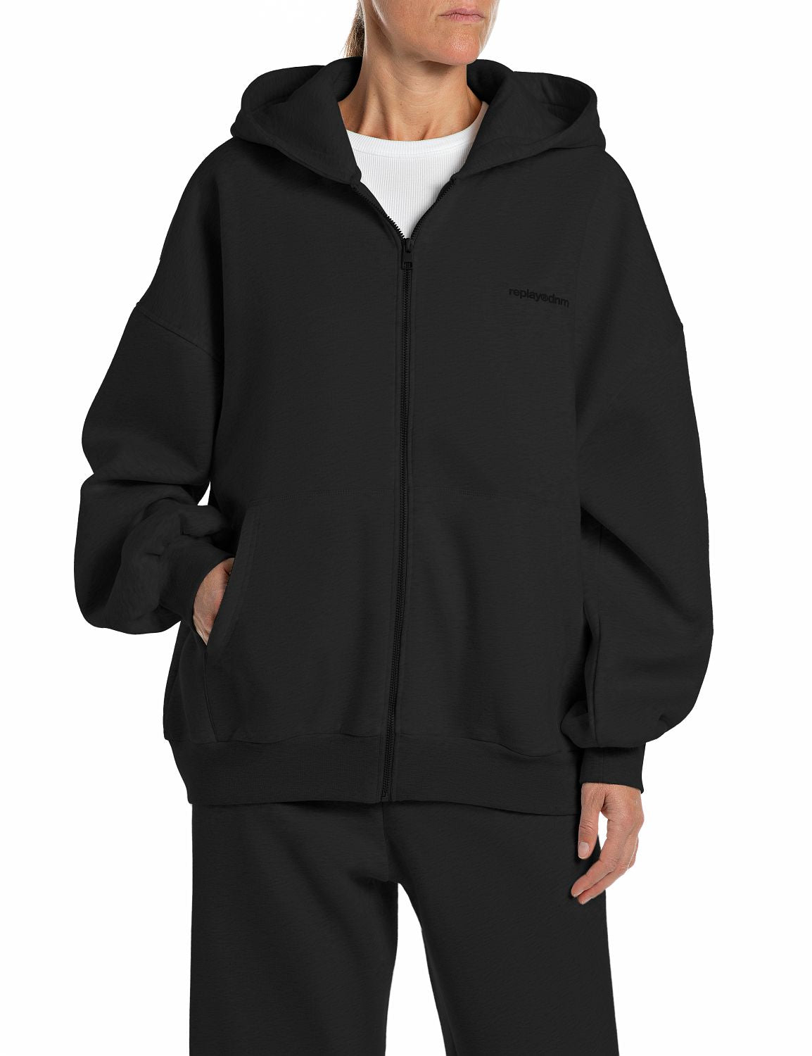 DÁMSKÁ OVERSIZED MIKINA REPLAY NA ZIP S KAPUCÍ