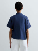 MODRÁ DŽÍNOVÁ KOŠILE S KRÁTKÝM RUKÁVEM