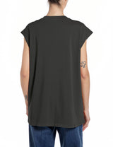 DÁMSKÉ OVERSIZE TRIČKO BEZ RUKÁVŮ S POTISKEM