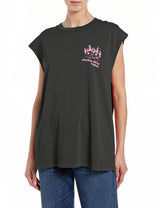 DÁMSKÉ OVERSIZE TRIČKO BEZ RUKÁVŮ S POTISKEM