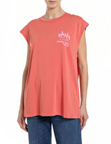 DÁMSKÉ OVERSIZE TRIČKO BEZ RUKÁVŮ S POTISKEM