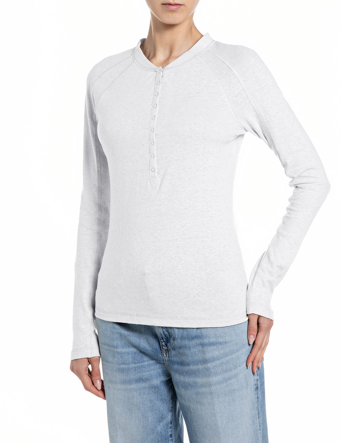 REPLAY JEDNODUCHÉ DÁMSKÉ TRIČKO S KNOFLÍČKY A DLOUHÝM RUKÁVEM