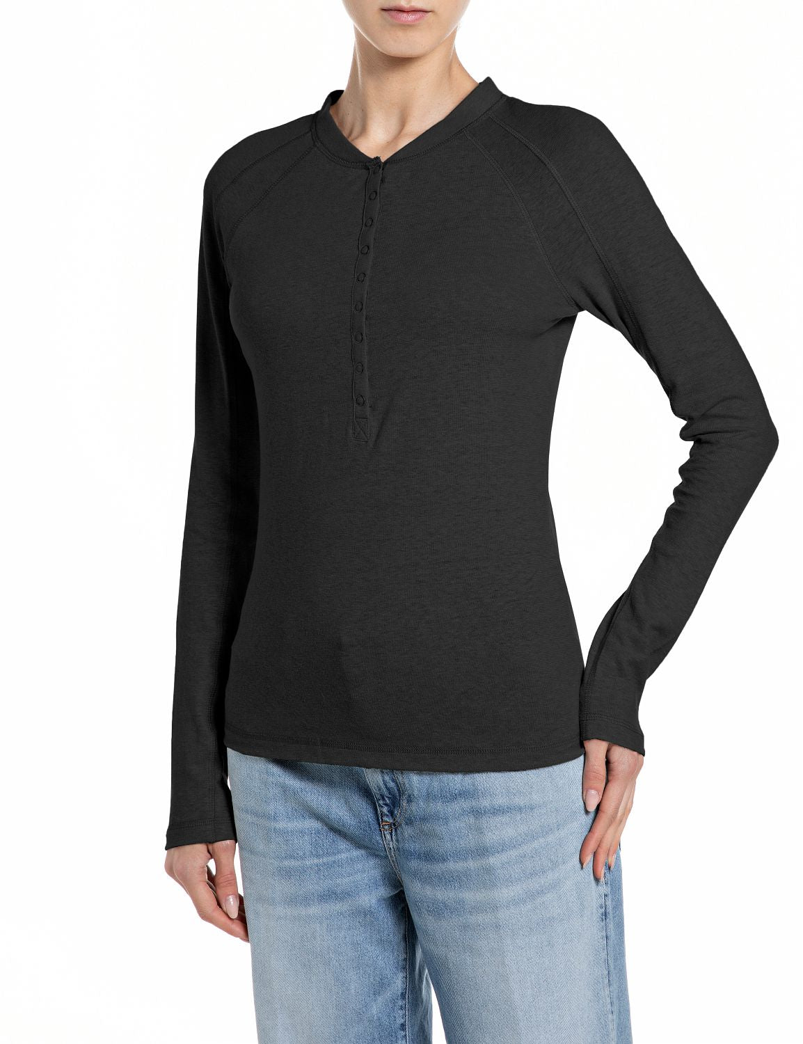 REPLAY JEDNODUCHÉ DÁMSKÉ TRIČKO S KNOFLÍČKY A DLOUHÝM RUKÁVEM