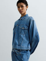 DÁMSKÁ DŽÍNOVÁ BUNDA S TVARUJÍCÍM PÁSKEM NA ZÁDECH