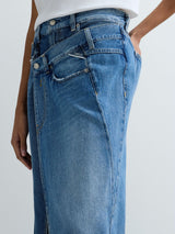 DŽÍNOVÁ MIDI SUKNĚ S PŘEKLÁDANÝM ZAPÍNÁNÍM