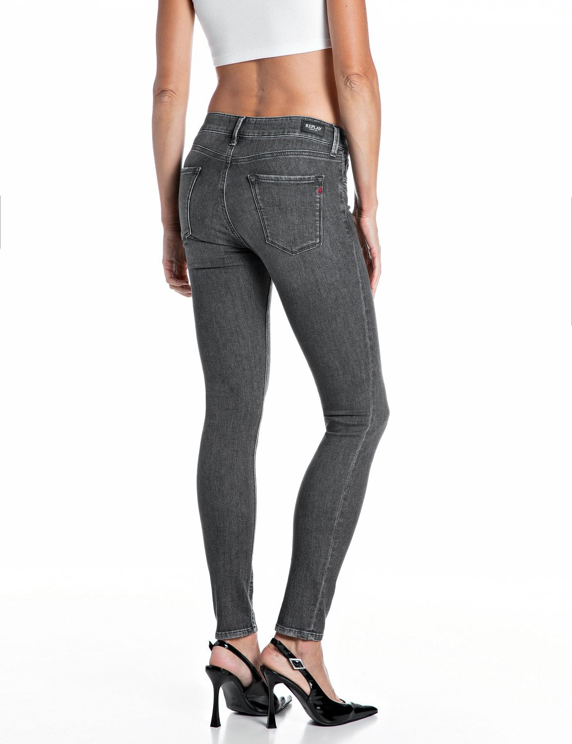 NEWLUZ – DÁMSKÉ SKINNY DŽÍNY REPLAY – TMAVĚ ŠEDÉ